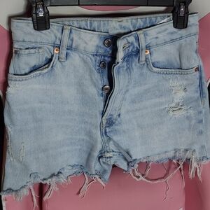 Distressed Light Blue Denim Shorts